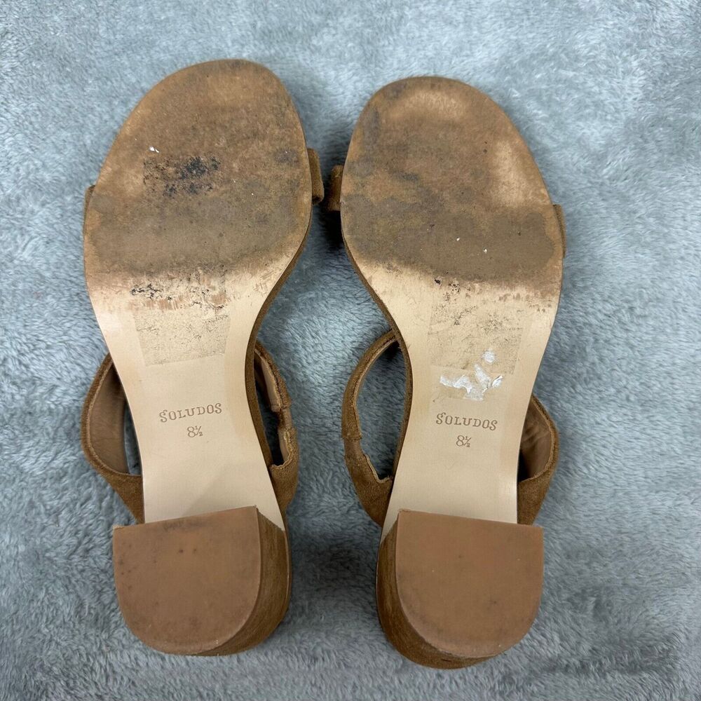 Soludos Block Heel Suede Sandals Womens 8.5 Tan Brown‎ Good Mule Two Strap - Picture 4 of 5